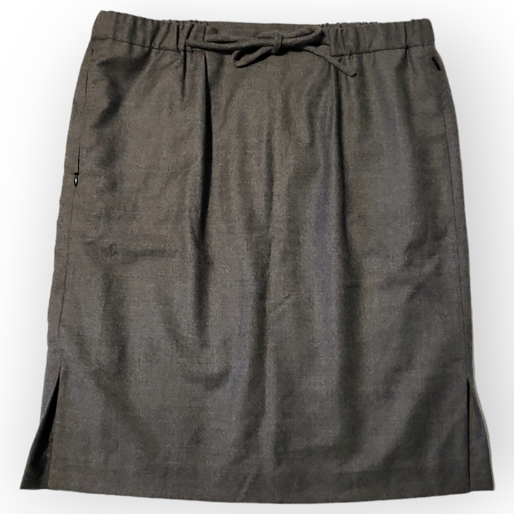 GERARD DAREL Gray Wool Flannel Skirt with Tie-Front and Stretch Waist